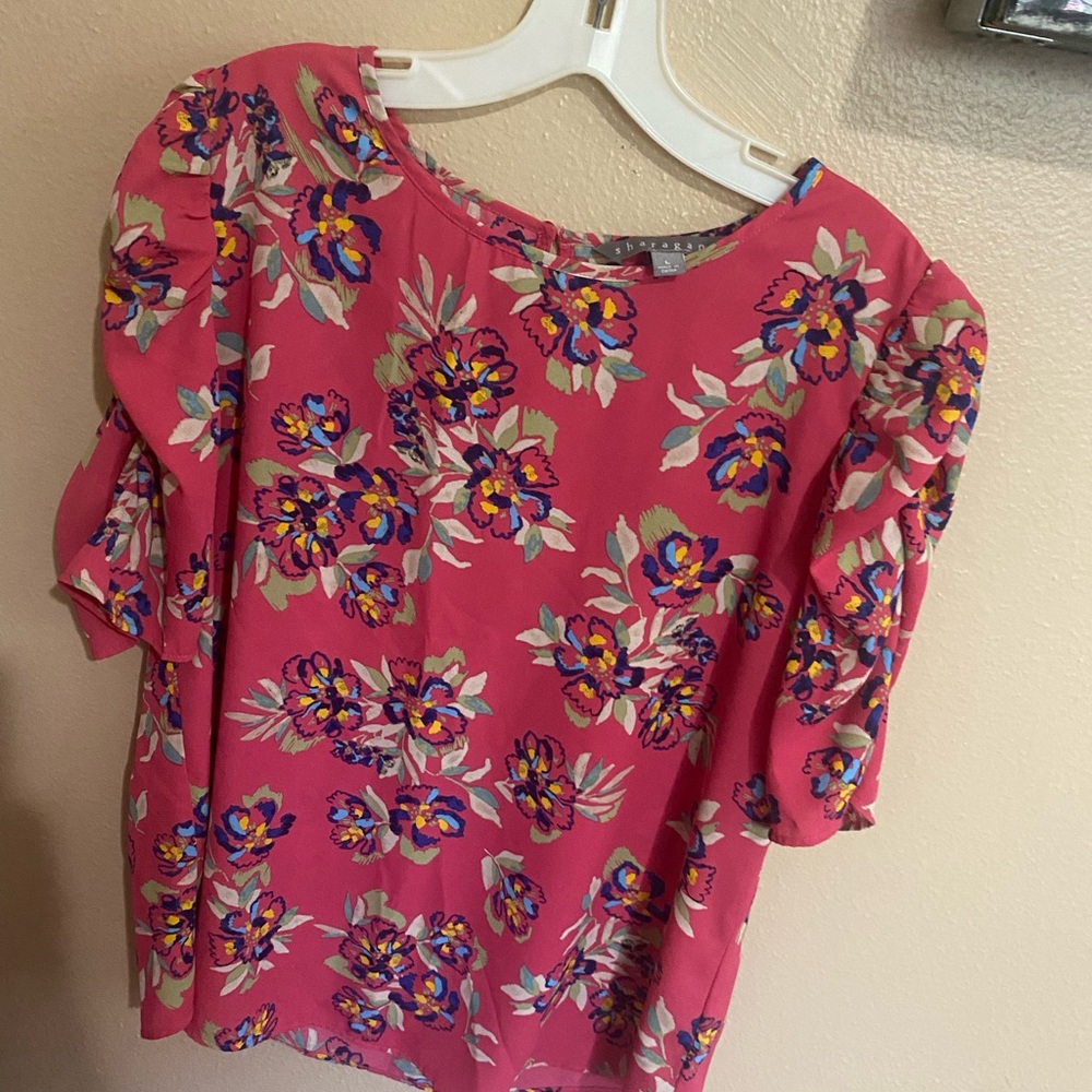 Pink floral top with roused sleeves